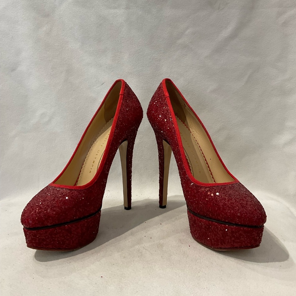 Charlotte Olympia Red Glitter Platform Stiletto Pumps - Picture 4 of 5